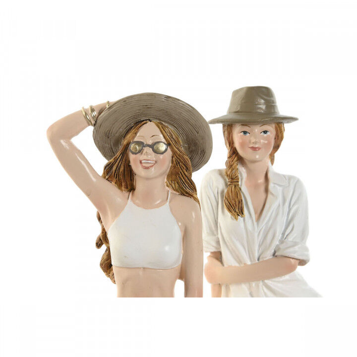 Decorative Figure Home ESPRIT White Beige Lady Mediterranean 9,5 x 7,5 x 13 cm (2 Units)