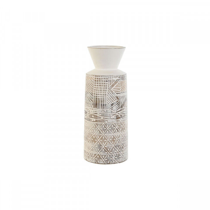 Jarrón Home ESPRIT Blanco Natural Madera de mango Colonial 15 x 15 x 22,5 cm