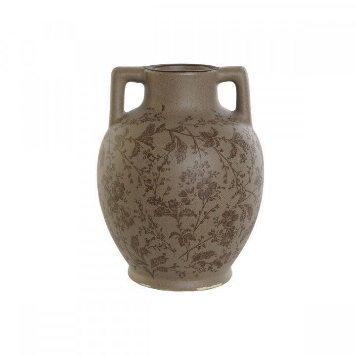 Vase Home ESPRIT Brown Green Stoneware Leaf of a plant 17 x 17 x 22 cm