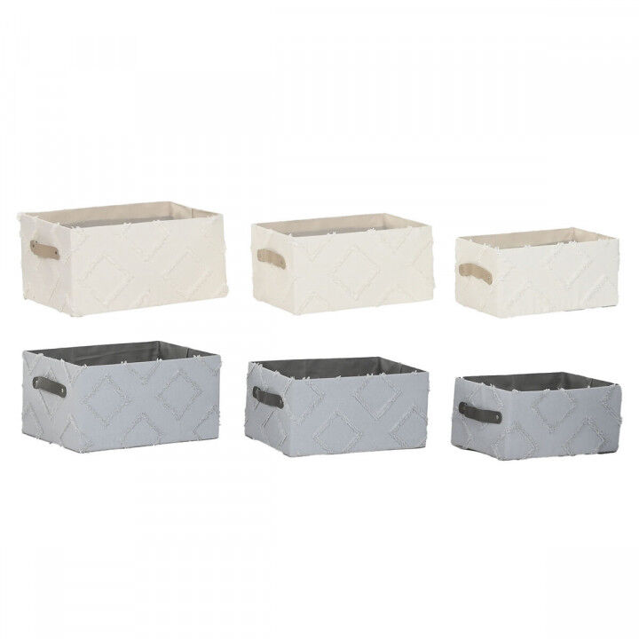 Set di Cestini Home ESPRIT Grigio Crema 35 x 25 x 18 cm 3 Pezzi (2 Unità)