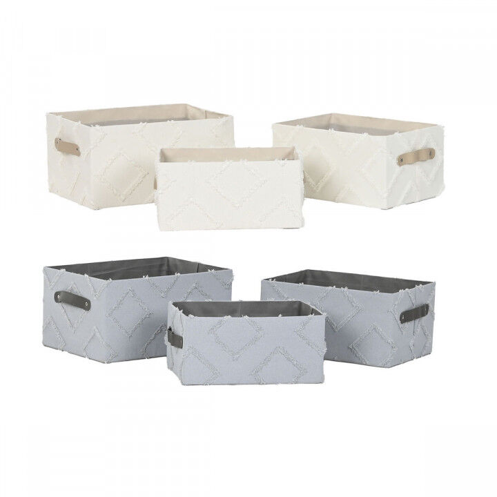 Set di Cestini Home ESPRIT Grigio Crema 35 x 25 x 18 cm 3 Pezzi (2 Unità)