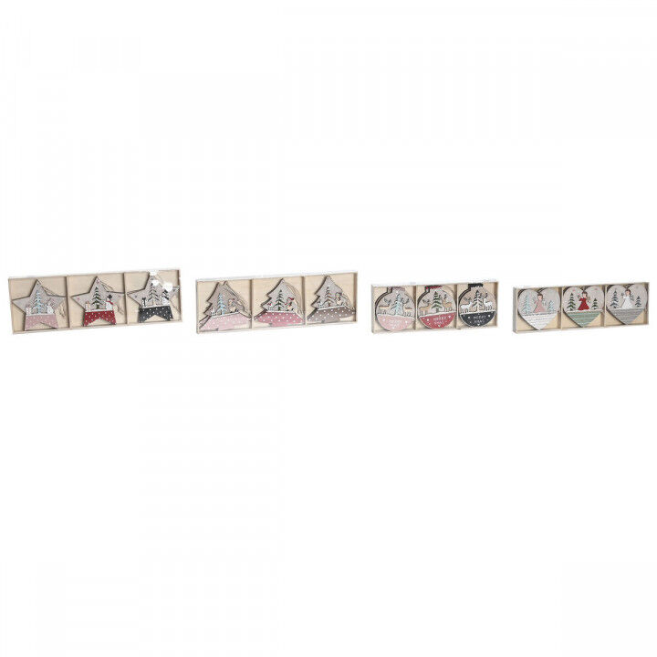 Ophangdecoratie DKD Home Decor Rood Roze Hout 23 x 1,5 x 9 cm (6 Onderdelen) (4 Stuks)