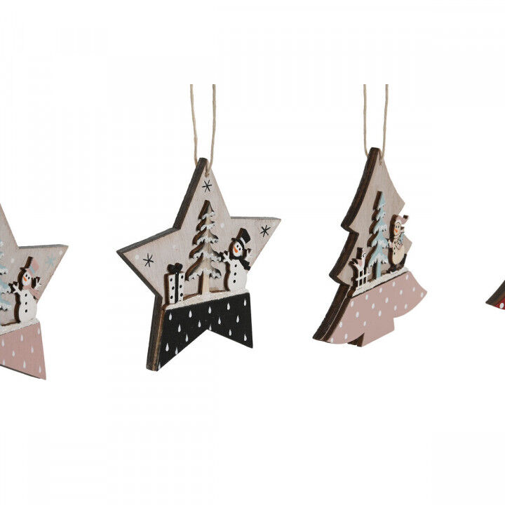 Ophangdecoratie DKD Home Decor Rood Roze Hout 23 x 1,5 x 9 cm (6 Onderdelen) (4 Stuks)