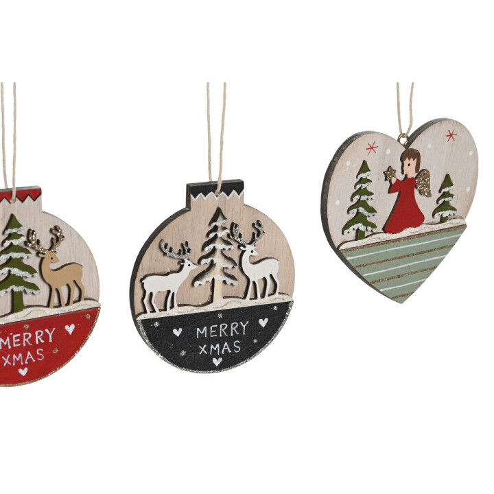 Hanging decoration DKD Home Decor Red Pink Wood 23 x 1,5 x 9 cm (6 Pieces) (4 Units)