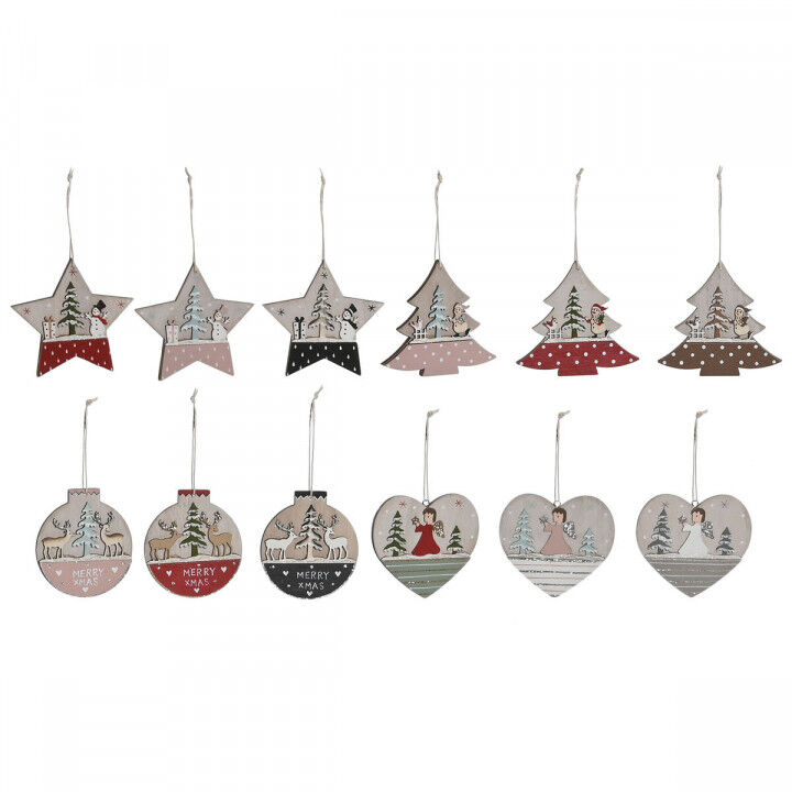 Décoration Suspendue DKD Home Decor Rouge Rose Bois 23 x 1,5 x 9 cm (6 Pièces) (4 Unités)