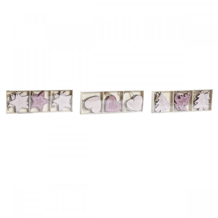 Hanging decoration DKD Home Decor Pink Light Pink Wood 6,5 x 1 x 6,5 cm (9 Pieces) (3 Units)