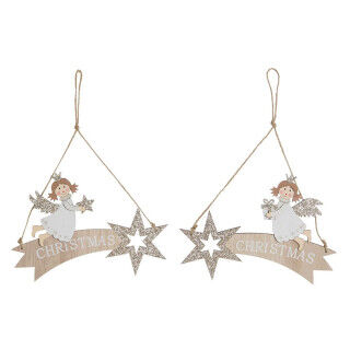 Hanging decoration DKD Home Decor White Golden Wood 22,5 x 0,5 x 15 cm (2 Units)