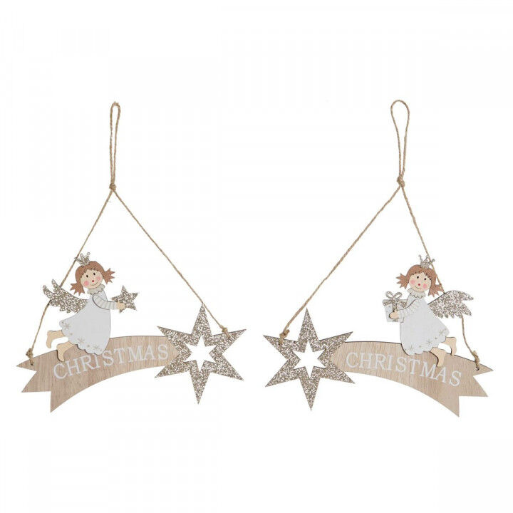 Décoration Suspendue DKD Home Decor Blanc Doré Bois 22,5 x 0,5 x 15 cm (2 Unités)