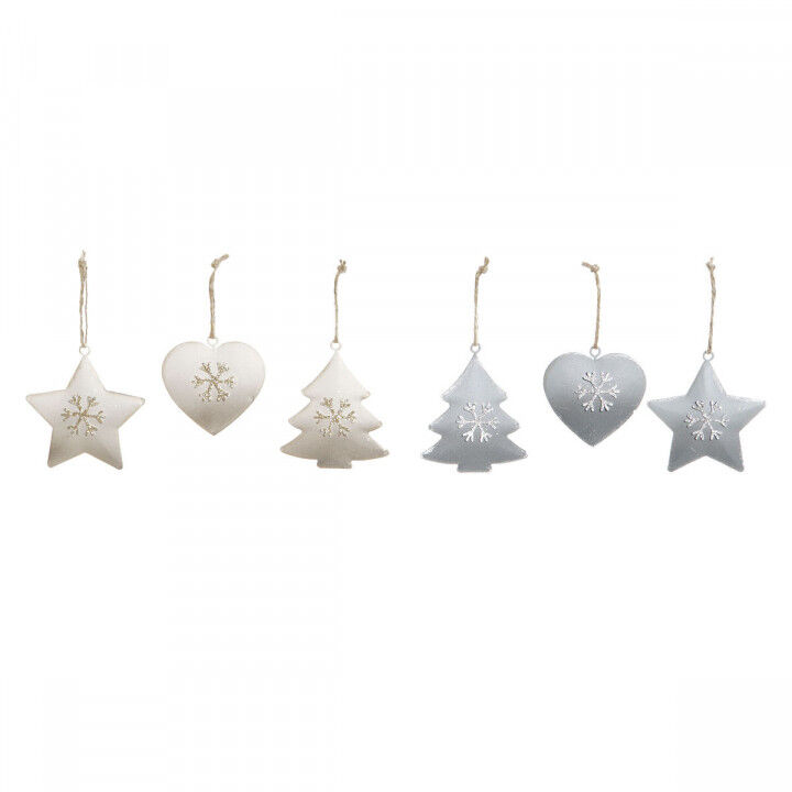 Decoración Colgante DKD Home Decor Blanco Gris Metal 7 x 2 x 7 cm (6 Piezas) (2 Unidades)