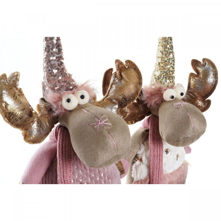Christmas bauble DKD Home Decor White Pink Golden Reindeer 20 x 19 x 50 cm (2 Units)