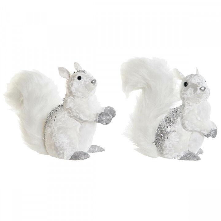 Adorno Navideño DKD Home Decor Blanco Ardilla 22 x 11 x 22 cm (2 Unidades)