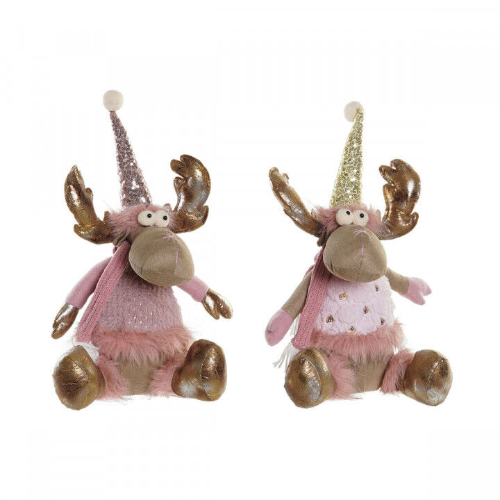Kerstversiering DKD Home Decor Bruin Roze Gouden Rendier 27 x 16 x 42 cm (2 Stuks)