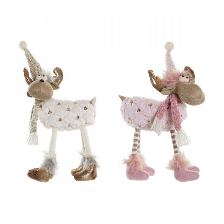 Adorno Navideño DKD Home Decor Blanco Rosa Reno 12 x 20 x 40 cm (2 Unidades)
