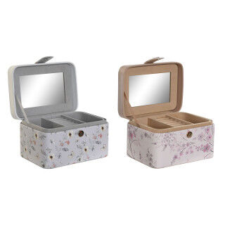 Caja-Joyero DKD Home Decor Azul Gris Camel Rosa claro Poliuretano Espejo 17 x 12 x 10 cm (2 Unidades)