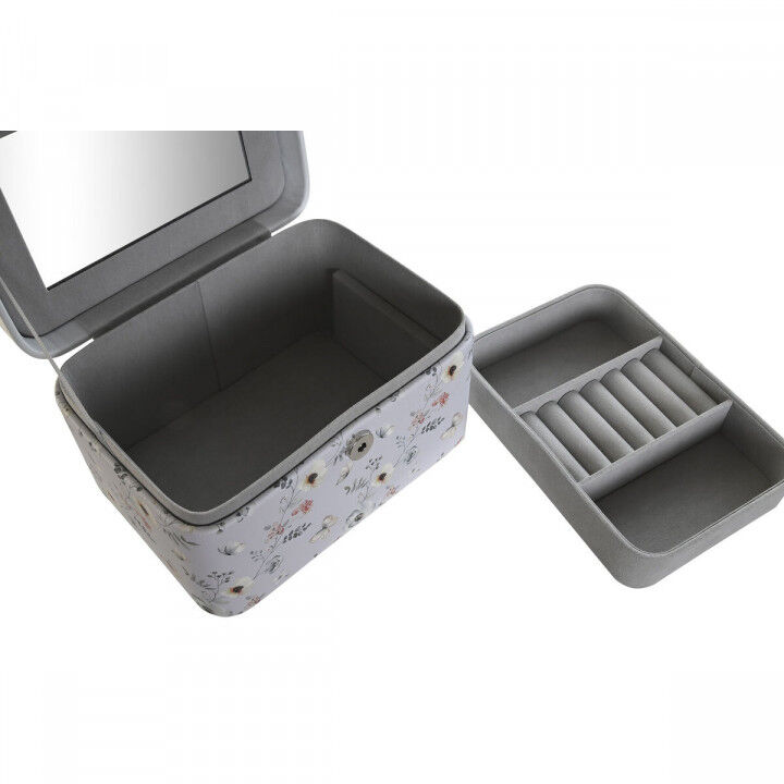 Caja-Joyero DKD Home Decor Azul Gris Camel Rosa claro Poliuretano Espejo 17 x 12 x 10 cm (2 Unidades)