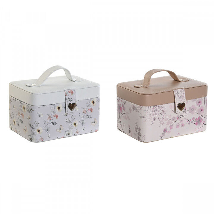 Caja-Joyero DKD Home Decor Azul Gris Camel Rosa claro Poliuretano Espejo 17 x 12 x 10 cm (2 Unidades)