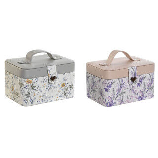 Scatola-Portagioie DKD Home Decor Bianco Grigio Lilla Rosa chiaro Poliuretano Specchio 17 x 12 x 10 cm (2 Unità)