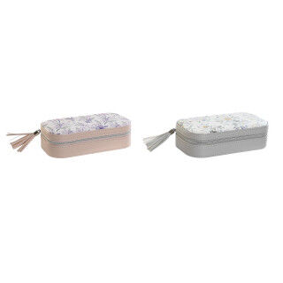 Caja-Joyero DKD Home Decor Blanco Gris Lila Rosa claro Poliuretano Espejo 18,5 x 10 x 5 cm (2 Unidades)