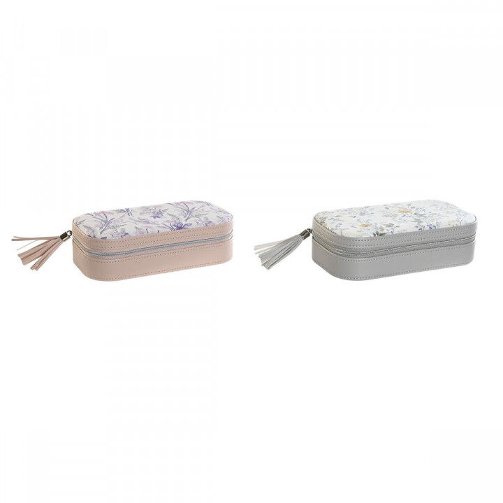 Doos-Juwelenkistje DKD Home Decor Wit Grijs Lila Licht Roze Polyurethaan Spiegel 18,5 x 10 x 5 cm (2 Stuks)