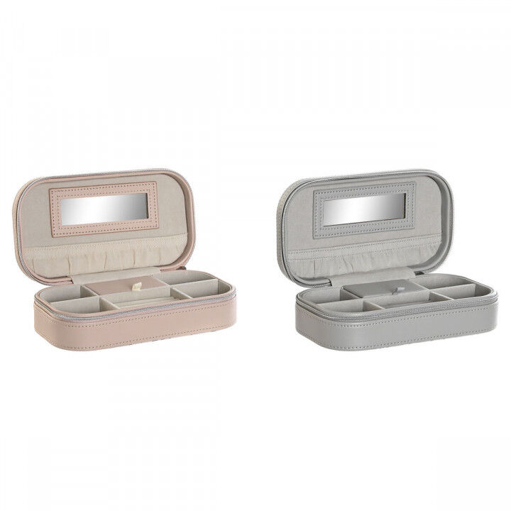 Caja-Joyero DKD Home Decor Blanco Gris Lila Rosa claro Poliuretano Espejo 18,5 x 10 x 5 cm (2 Unidades)
