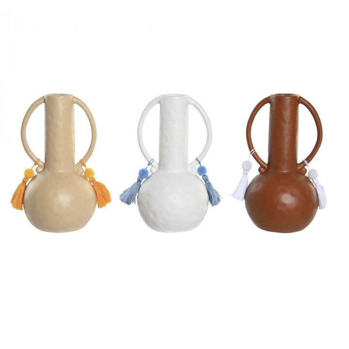 Vase DKD Home Decor Blanc Beige Terre cuite Dolomite Frange 14 x 14 x 25,6 cm (3 Unités)