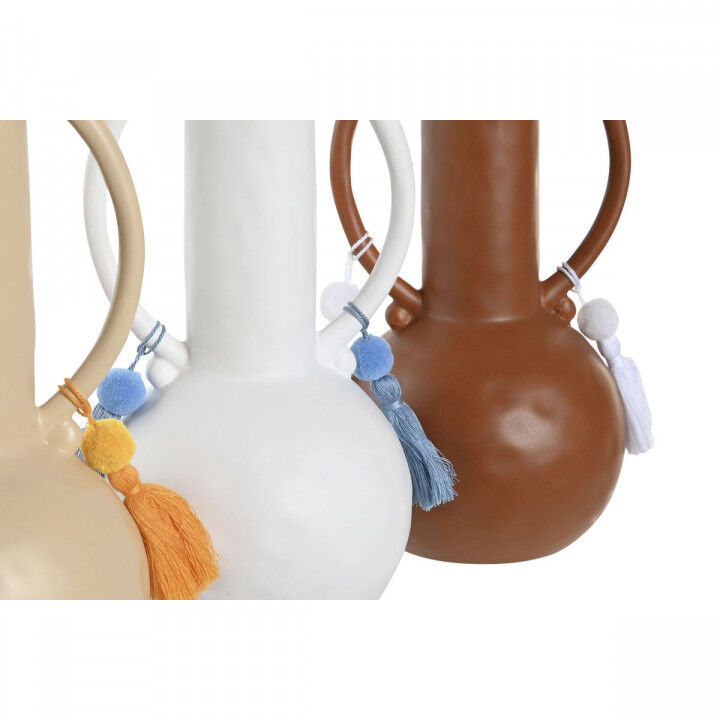 Vaso DKD Home Decor Bianco Beige Terracotta Dolomite Frange 14 x 14 x 25,6 cm (3 Unità)
