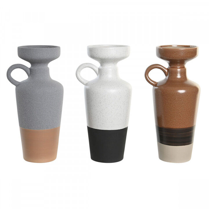 Vase DKD Home Decor White Grey Terracotta Porcelain 13,3 x 11 x 27,3 cm 13,3 x 11 x 28 cm (3 Units)