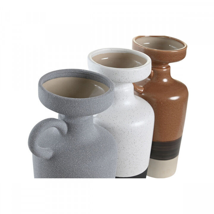 Jarrón DKD Home Decor Blanco Gris Terracota Porcelana 13,3 x 11 x 27,3 cm 13,3 x 11 x 28 cm (3 Unidades)