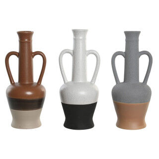 Vase DKD Home Decor Weiß Grau Terrakotta Porzellan 12,7 x 12,5 x 30 cm (3 Stück)