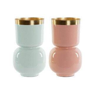 Vase DKD Home Decor grün Gold Koralle Eisen Lackierung 18 x 18 x 31 cm (2 Stück)