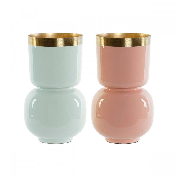 Vase DKD Home Decor Green Golden Coral Iron Lacquered 18 x 18 x 31 cm (2 Units)