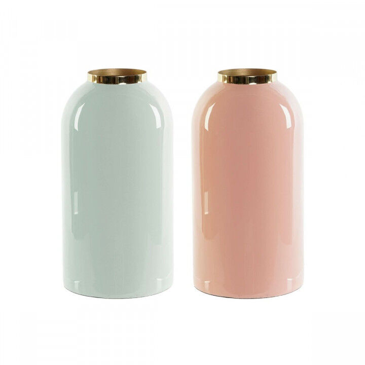 Vase DKD Home Decor Vert Doré Corail Fer Laqué 13 x 13 x 25 cm (2 Unités)