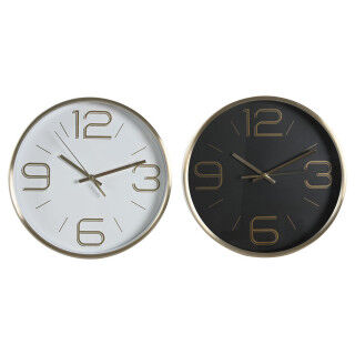 Wall Clock DKD Home Decor White Black Golden Aluminium Ø 25 cm 25 x 4 x 25 cm (2 Units)