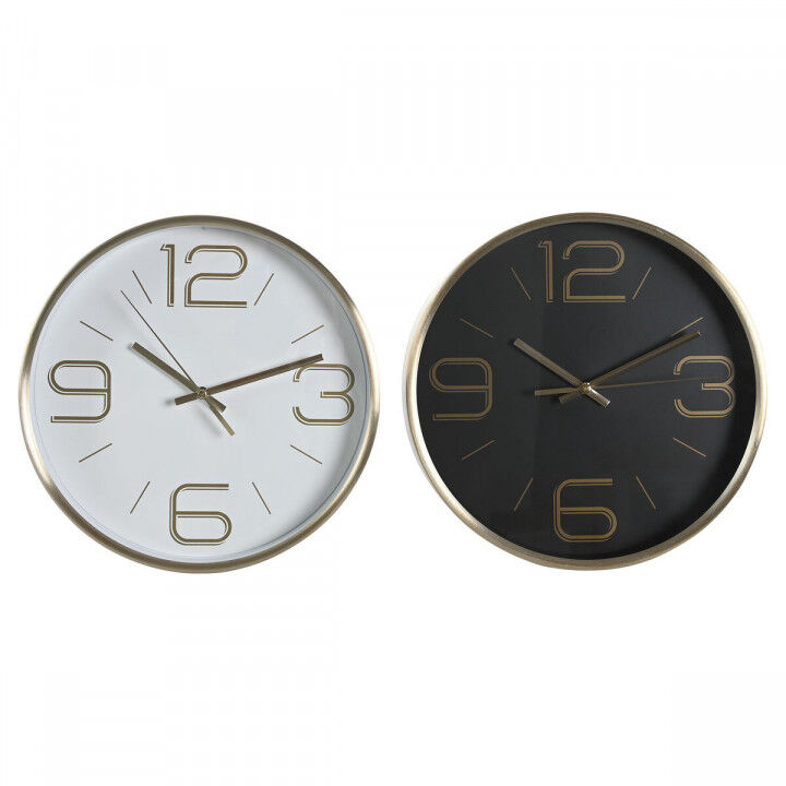 Horloge Murale DKD Home Decor Blanc Noir Doré Aluminium Ø 25 cm 25 x 4 x 25 cm (2 Unités)