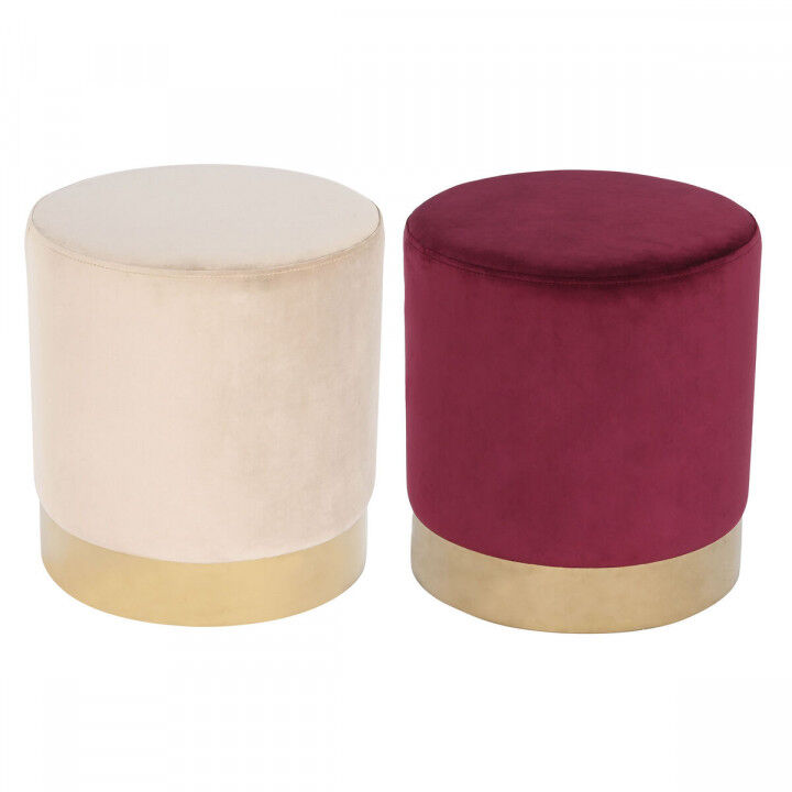 Repose-pied DKD Home Decor Beige Bordeaux Velours 40 x 40 x 42 cm (2 Unités)