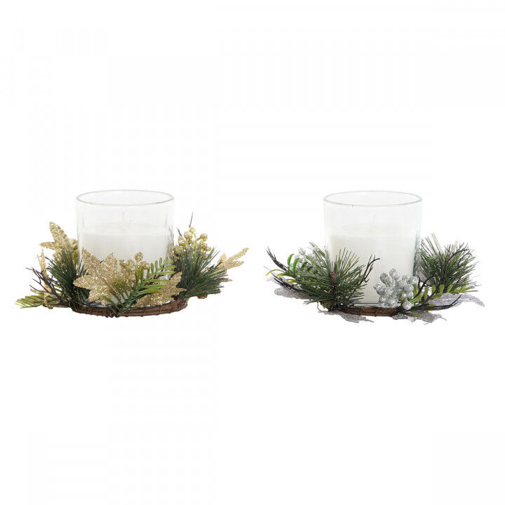 Candela DKD Home Decor Dorato Argentato Natale 15 x 15 x 5 cm (2 Unità)