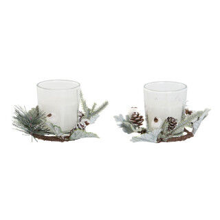Set de Velas DKD Home Decor Blanco Navidad 10 x 10 x 7 cm 19 x 10.5 x 7 cm (2 Unidades)