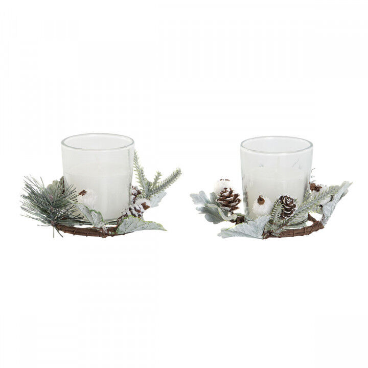 Kaarsenset DKD Home Decor Wit Kerstmis 10 x 10 x 7 cm 19 x 10.5 x 7 cm (2 Stuks)