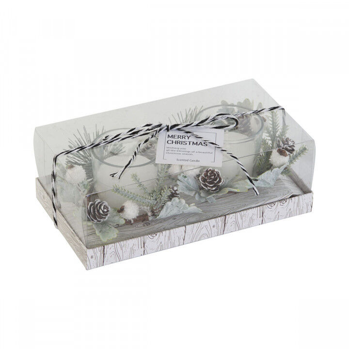 Ensemble de Bougies DKD Home Decor Blanc Noël 10 x 10 x 7 cm 19 x 10.5 x 7 cm (2 Unités)