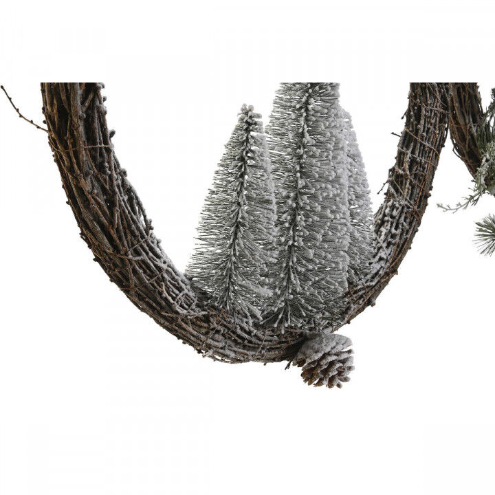 Corona de Navidad DKD Home Decor Natural Mimbre Piña Nevado 46 x 7 x 46 cm (2 Unidades)