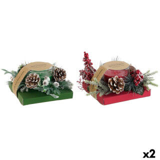 Candle DKD Home Decor Red Green 20 x 20 x 9 cm 8 x 8 x 9 cm (2 Units)