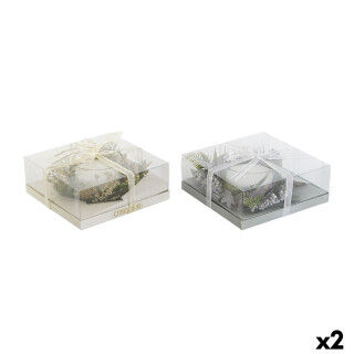 Kaars DKD Home Decor Gouden Zilverkleurig Kerstmis 21,5 x 21,5 x 8,5 cm (2 Stuks)