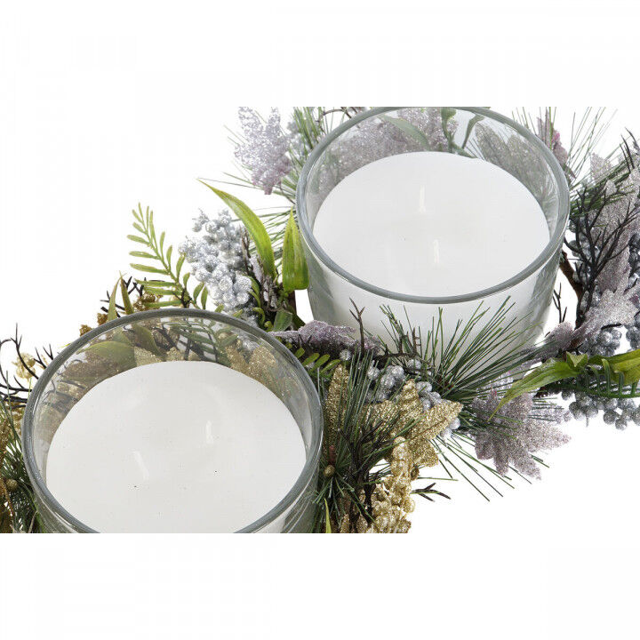 Candela DKD Home Decor Dorato Argentato Natale 21,5 x 21,5 x 8,5 cm (2 Unità)