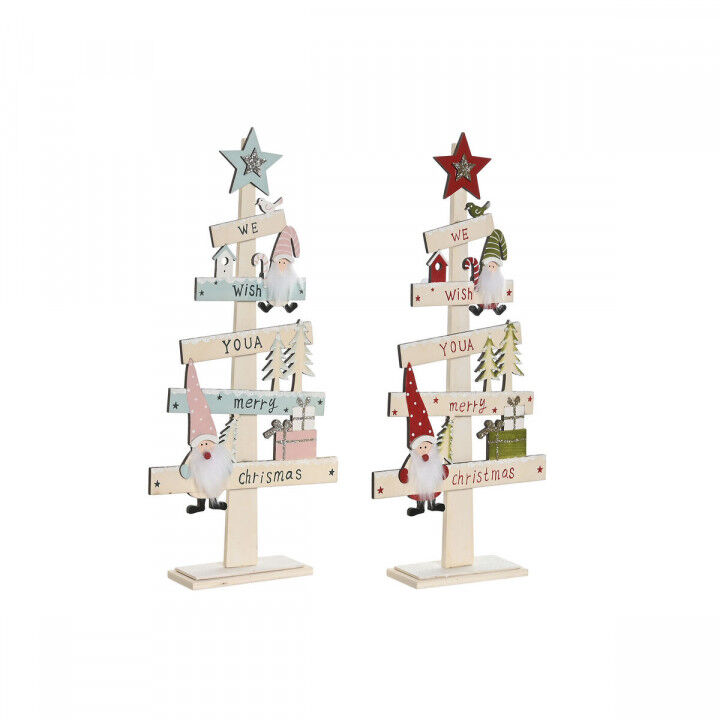 Christmas Tree DKD Home Decor Red Pink Wood 17,5 x 5 x 38 cm (2 Units)