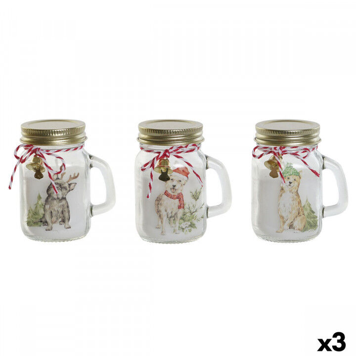 Bougie DKD Home Decor Blanc Doré Noël 8 x 5 x 9 cm (3 Unités)