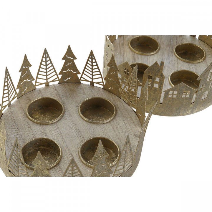 Portavelas Navideño DKD Home Decor Dorado Natural 16,5 x 16,5 x 8,5 cm (2 Unidades)