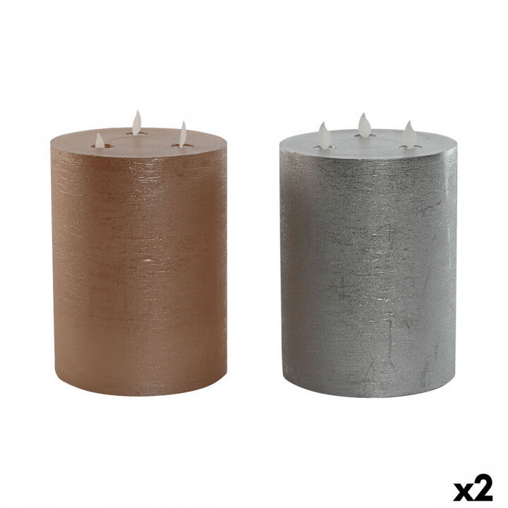 LED Kerze DKD Home Decor Gold Silberfarben 15 x 15 x 20 cm (AA) (2 Stück)