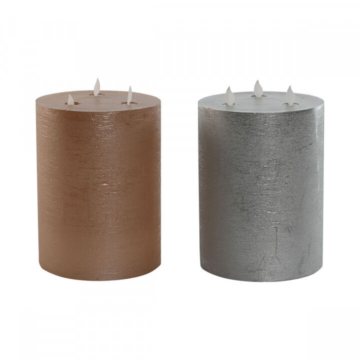 Candela LED DKD Home Decor Dorato Argentato 15 x 15 x 20 cm (AA) (2 Unità)