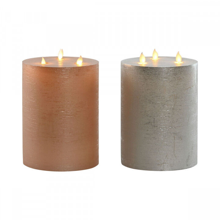 Bougie LED DKD Home Decor Doré Argenté 15 x 15 x 20 cm (AA) (2 Unités)