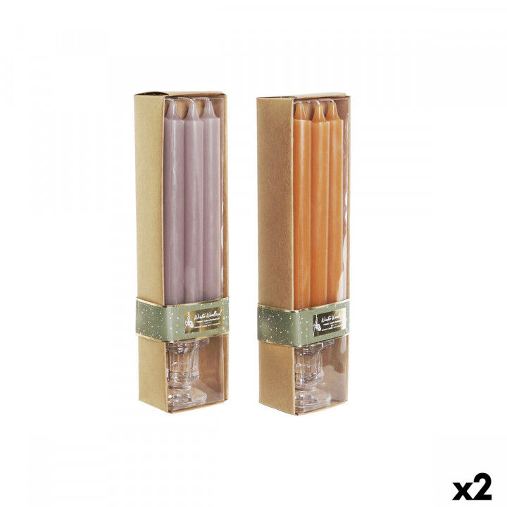 Set di Candele DKD Home Decor Grigio Arancio 2 x 2 x 20 cm 4 Pezzi (2 Unità)